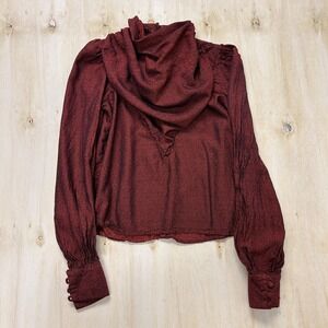 Vintage Arthur Chapnik Blouse Womens Small Red Cowl Neck Long Sleeve Top